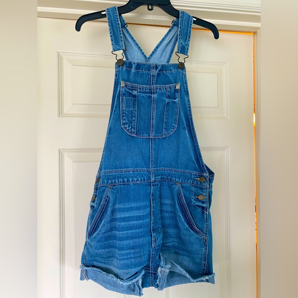 American Eagle cutoff overalls